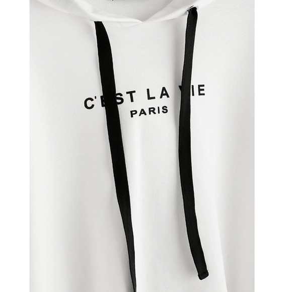 White  Long Sleeve Crop Top Sweatshirt Hoodies - Picture 3 of 8